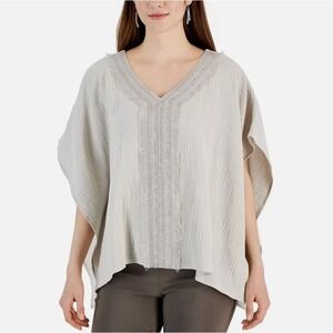 Jm Collection Women's Lace-Trim V-Neck Gauze Poncho Top - Stonewall  SUMMER - PM